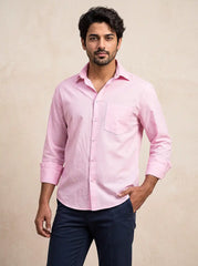 Rose Quartz Slub Cotton Casual Shirt