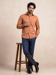 Amber Brown Slub Cotton Casual Shirt