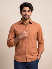 Amber Brown Slub Cotton Casual Shirt