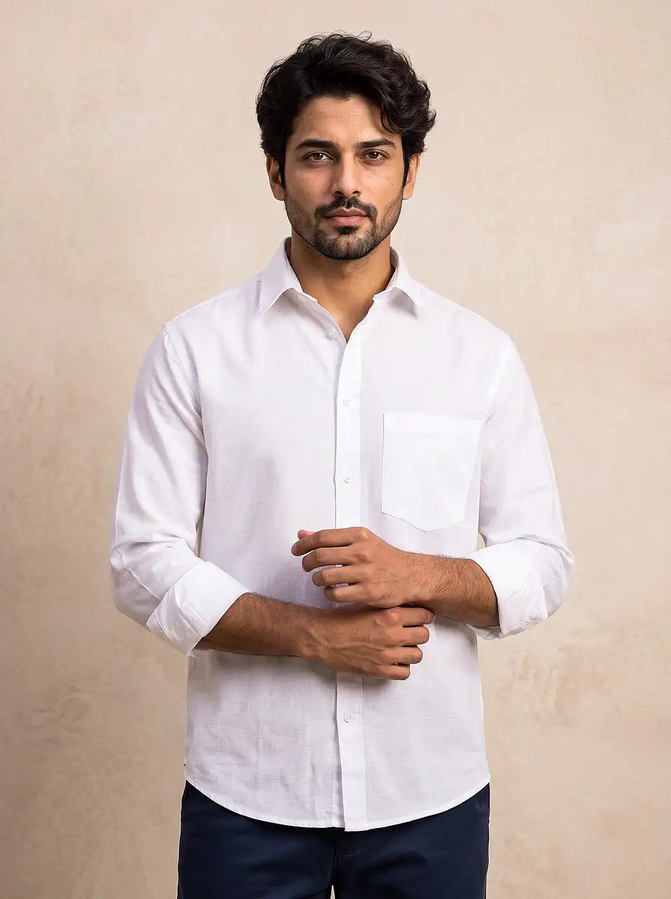Phantom White Slub Cotton Casual Shirt