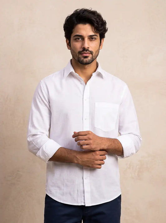 Phantom White Slub Cotton Casual Shirt