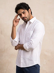 Phantom White Slub Cotton Casual Shirt
