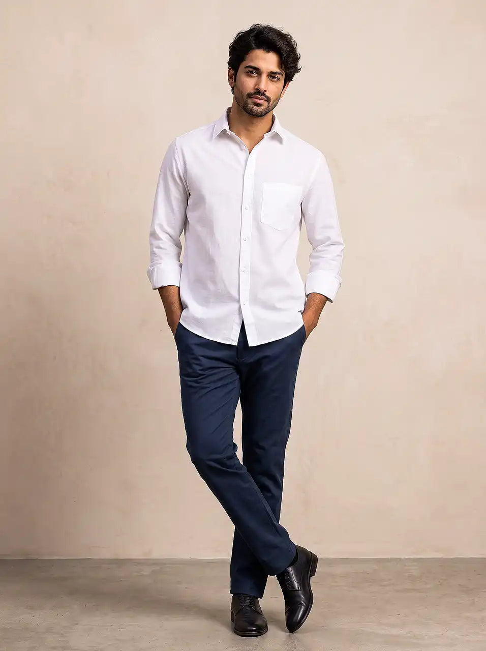 Phantom White Slub Cotton Casual Shirt