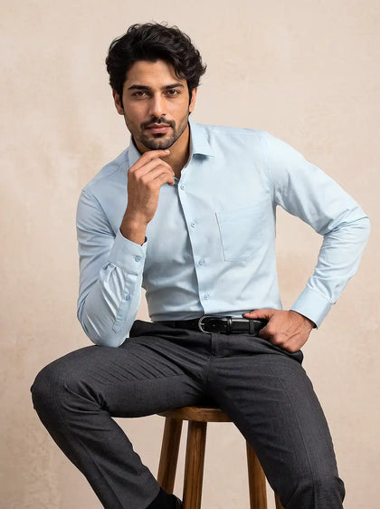 Mineral Blue Stretch Cotton Formal Shirt