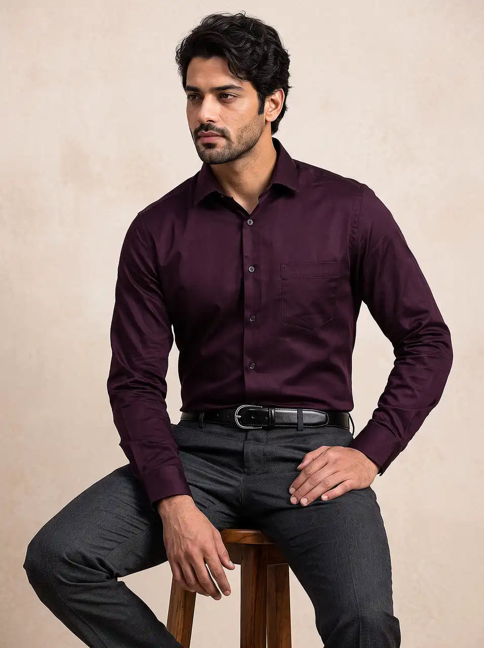 Merlot Plum Stretch Cotton Formal Shirt