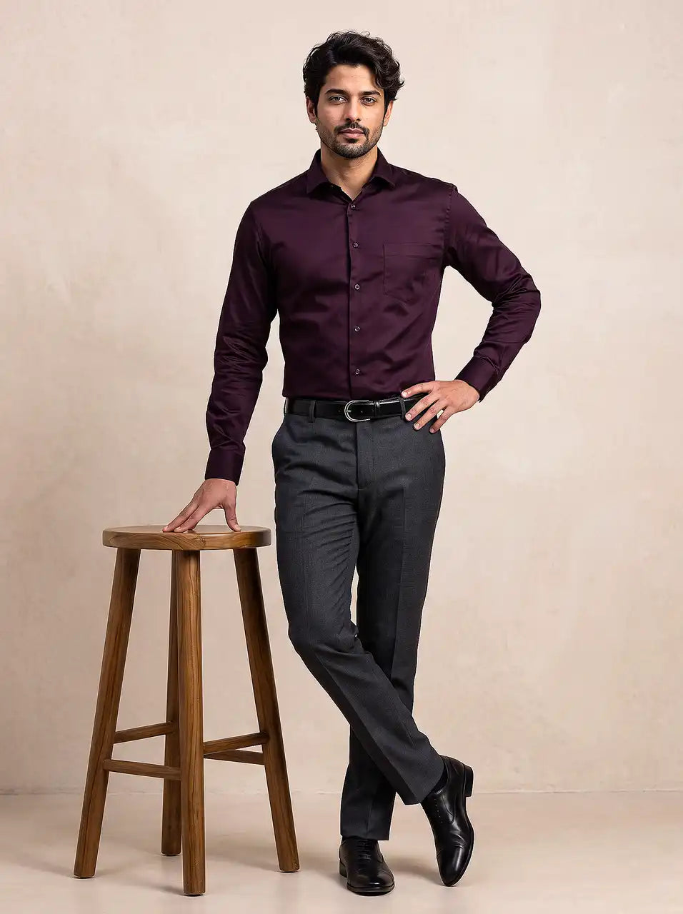 Merlot Plum Stretch Cotton Formal Shirt