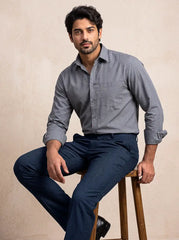 Shadow Grey Slub Cotton Casual Shirt