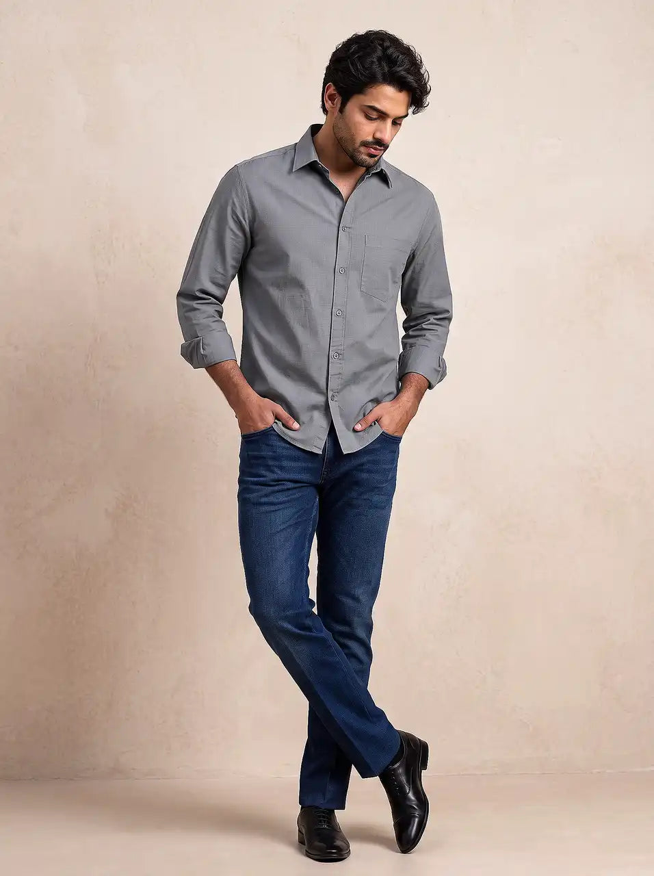 Shadow Grey Slub Cotton Casual Shirt