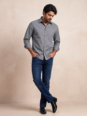 Shadow Grey Slub Cotton Casual Shirt