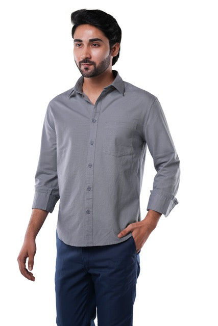 Poly Cotton Fil-a-fil Executive Smoke Grey Formal Shirt
