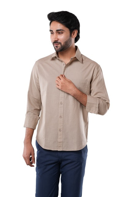 Poly Cotton Fil-a-fil Executive Sandstone Khaki Formal Shirt