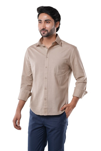 Poly Cotton Fil-a-fil Executive Sandstone Khaki Formal Shirt