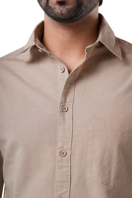 Poly Cotton Fil-a-fil Executive Sandstone Khaki Formal Shirt
