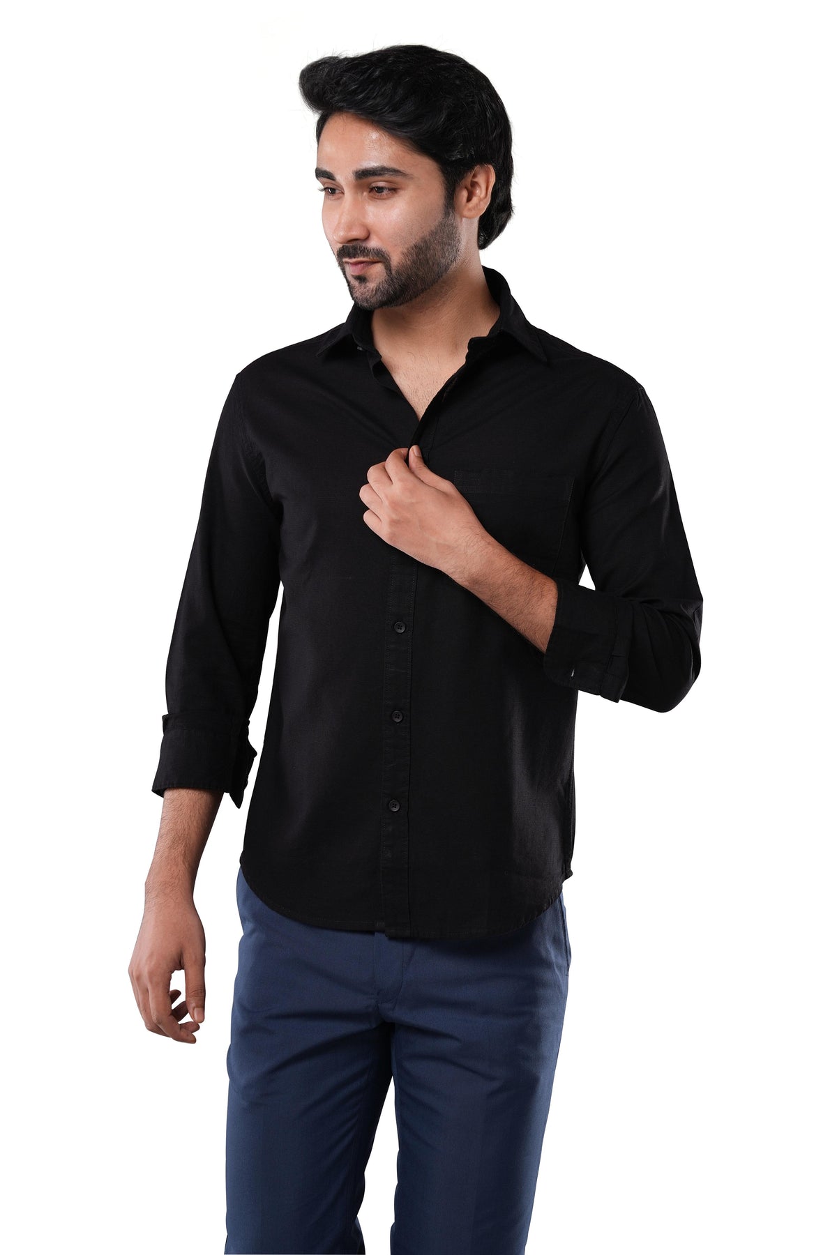 100% Slub Cotton Heritage Midnight Black Casual Shirt