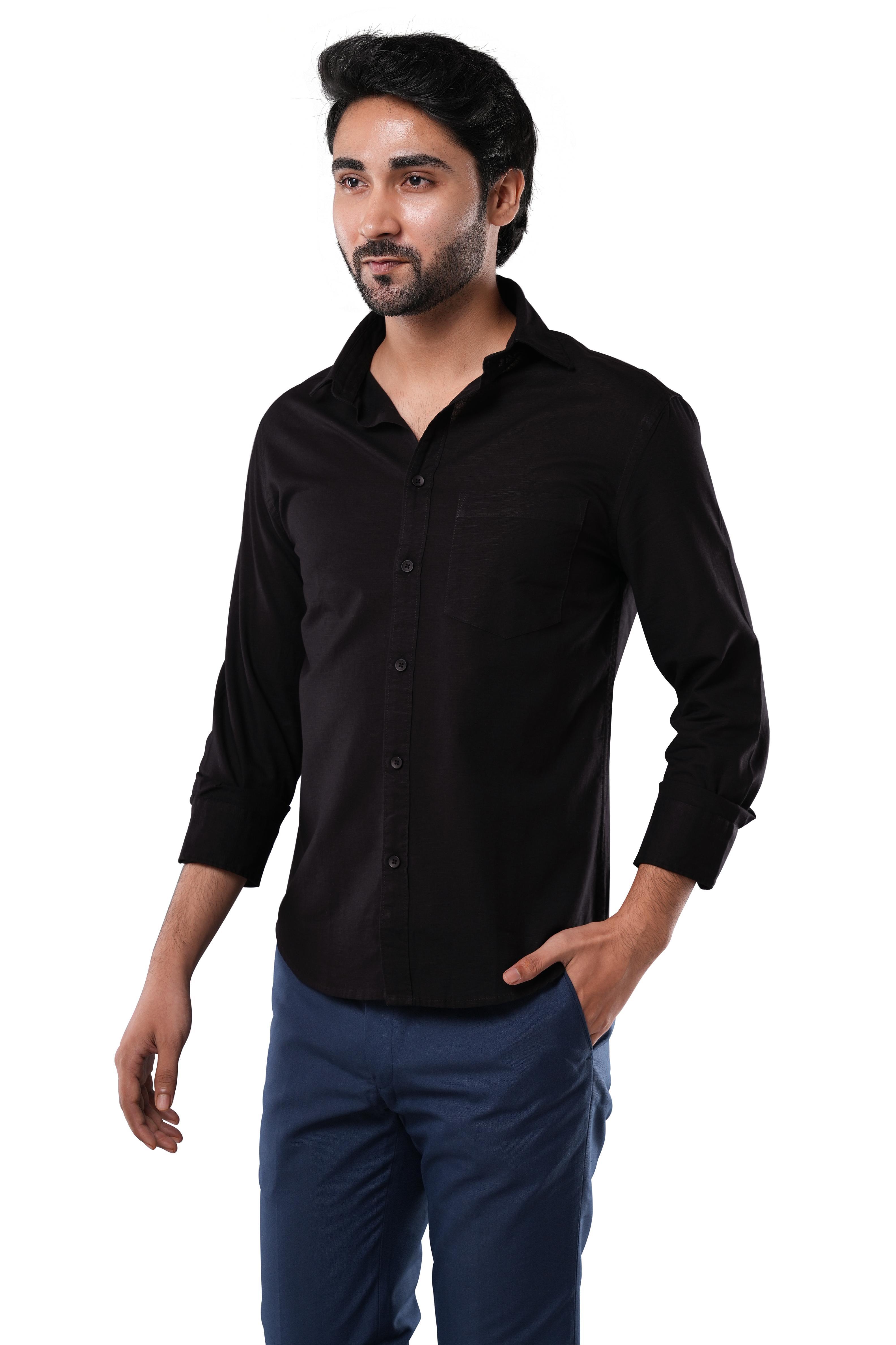 100% Slub Cotton Heritage Midnight Black Casual Shirt