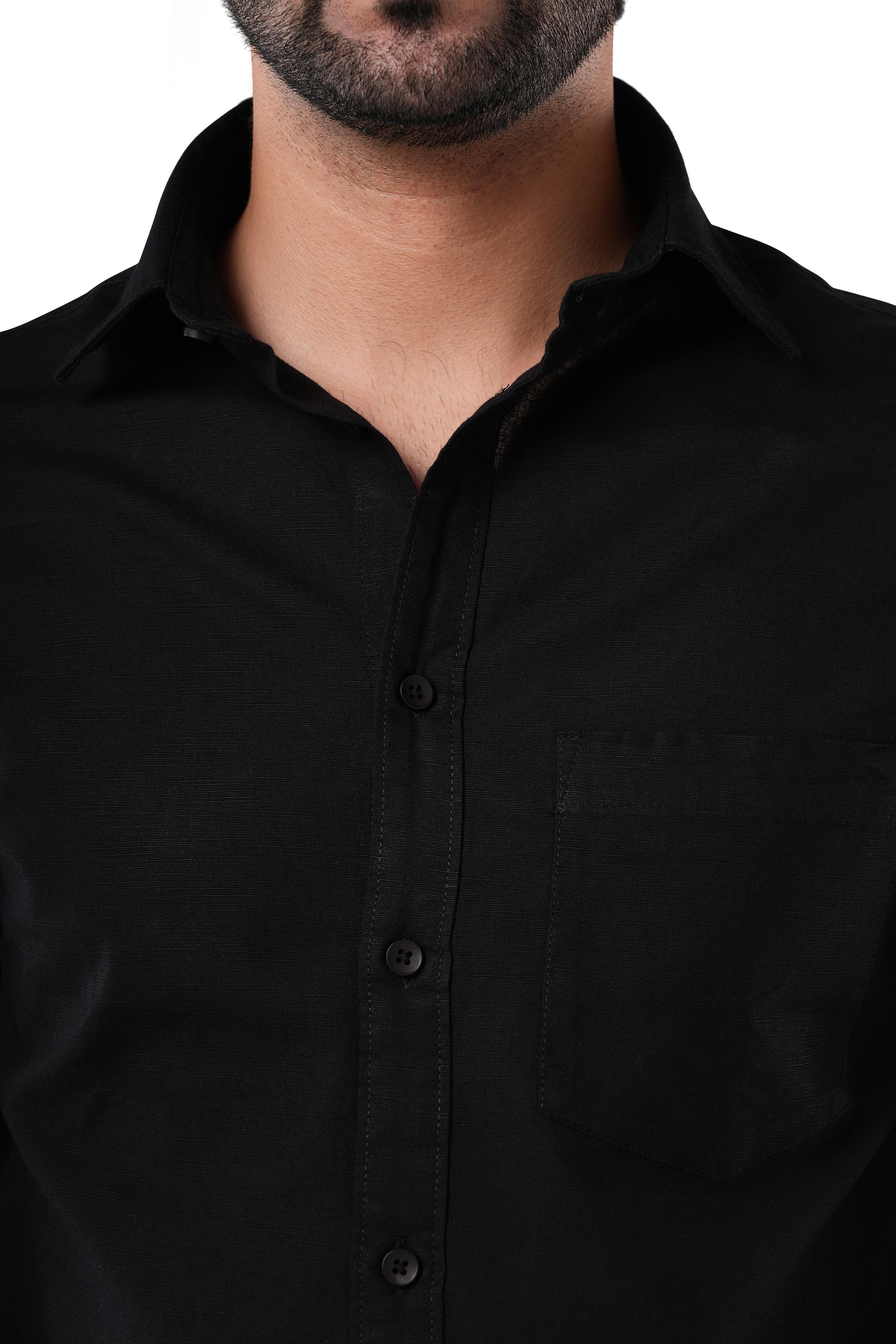 100% Slub Cotton Heritage Midnight Black Casual Shirt