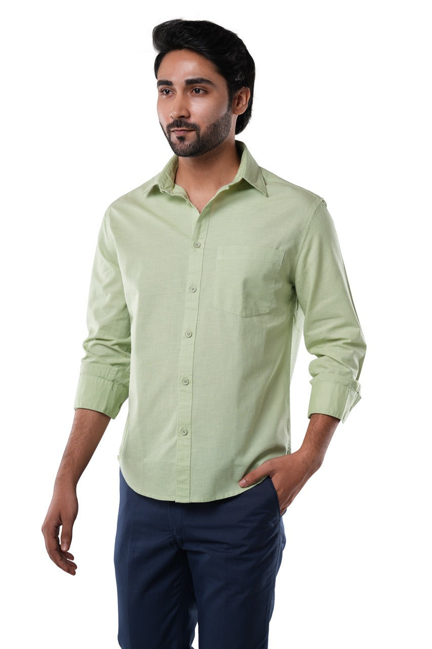 Sage Mist 100% Slub Cotton Green Shirt for Men | Tangible Casual Long Sleeve Classic Fit
