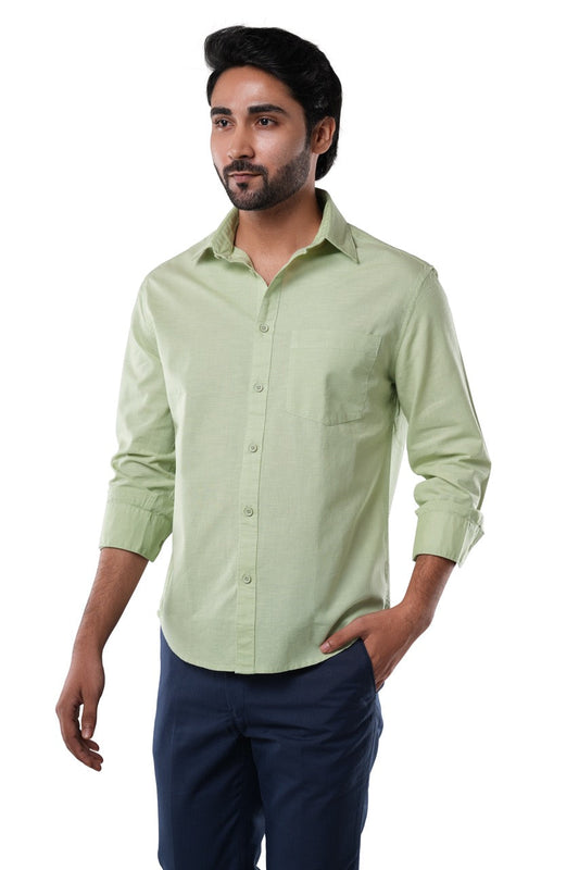 Sage Mist 100% Slub Cotton Green Shirt for Men | Tangible Casual Long Sleeve Classic Fit