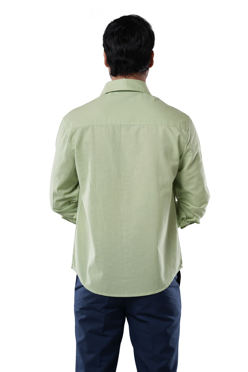 Sage Mist 100% Slub Cotton Green Shirt for Men | Tangible Casual Long Sleeve Classic Fit
