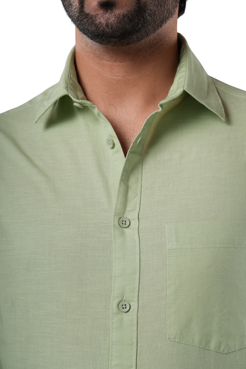 Sage Mist 100% Slub Cotton Green Shirt for Men | Tangible Casual Long Sleeve Classic Fit