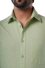 Sage Mist 100% Slub Cotton Green Shirt for Men | Tangible Casual Long Sleeve Classic Fit
