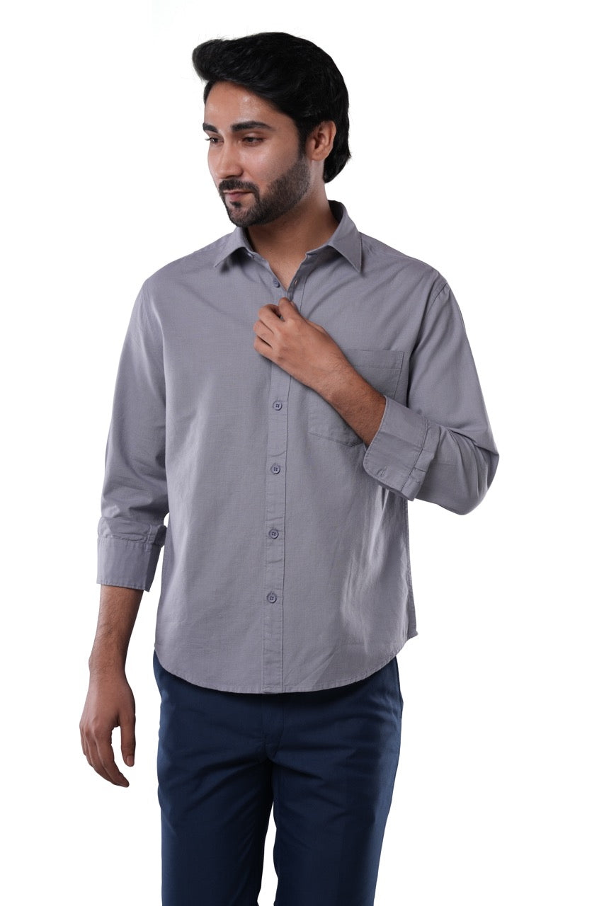 Smoke Grey 100% Slub Grey Cotton Shirt for Men | Tangible Casual Grey Cotton Classic Fit Shirt