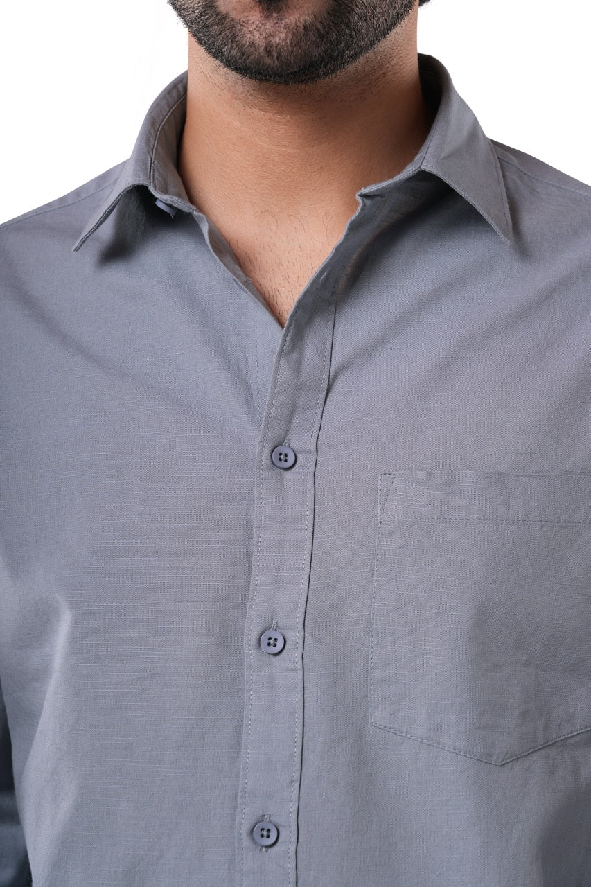 100% Slub Cotton Heritage Smoke Grey Casual Shirt