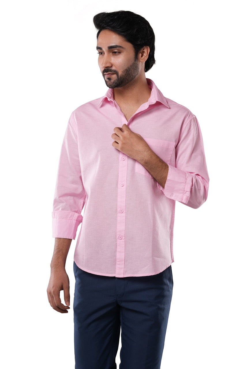 100% Slub Cotton Heritage Rose Quartz Casual Shirt