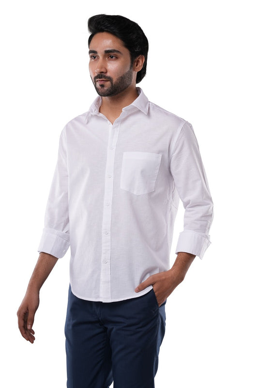 Pure White 100% Slub Cotton Shirt for Men | Tangible Casual Pure Cotton Classic Fit Shirt