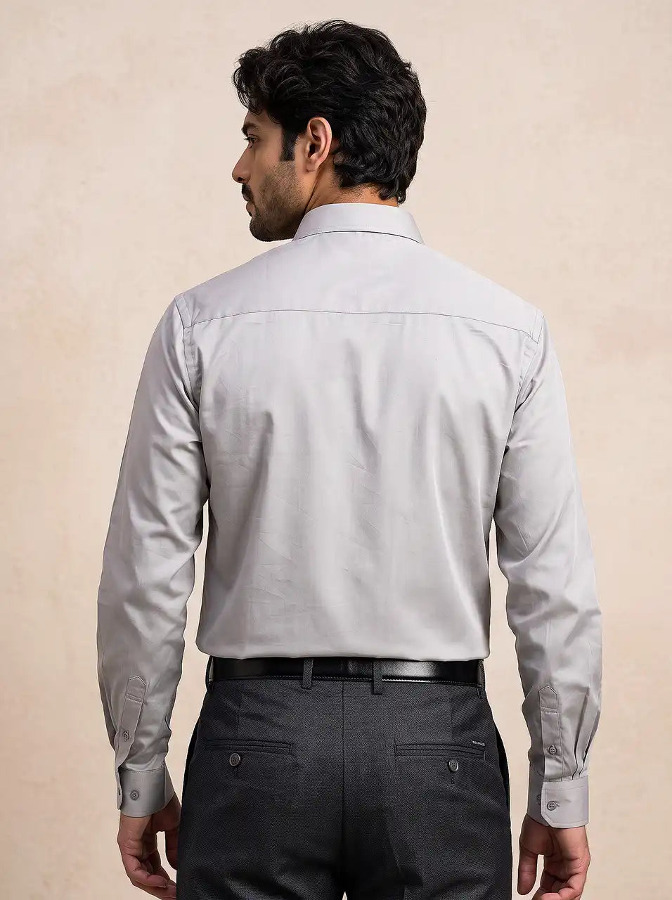 Stone Taupe Stretch Cotton Formal Shirt