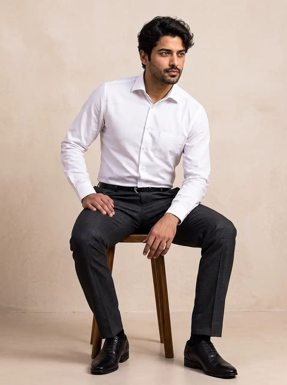 Pearl White Stretch Cotton Formal Shirt