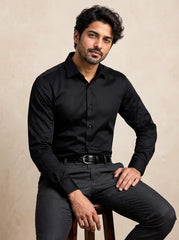 Onyx Black Stretch Cotton Formal Shirt