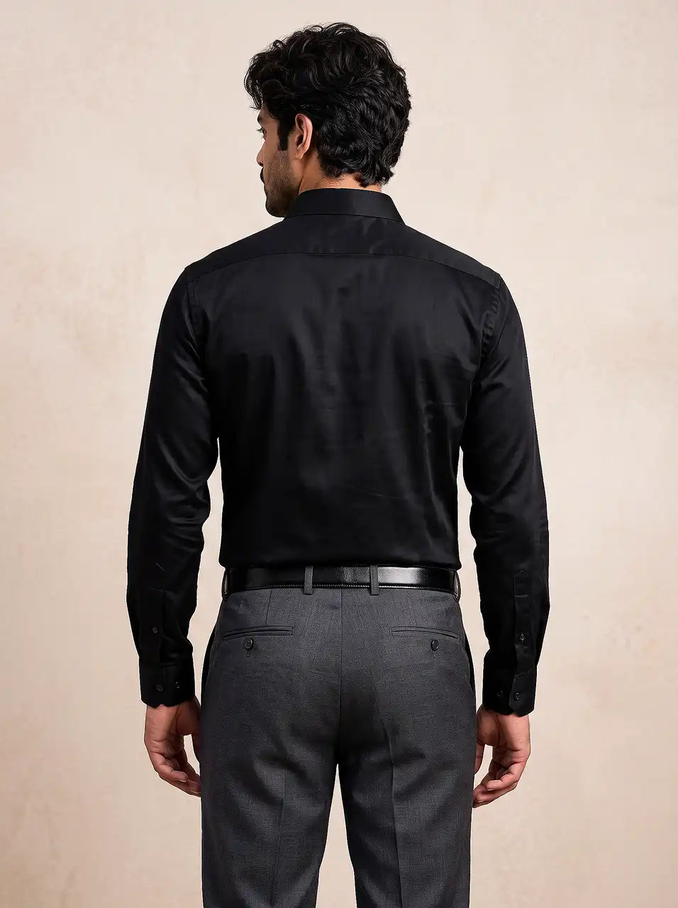 Onyx Black Stretch Cotton Formal Shirt