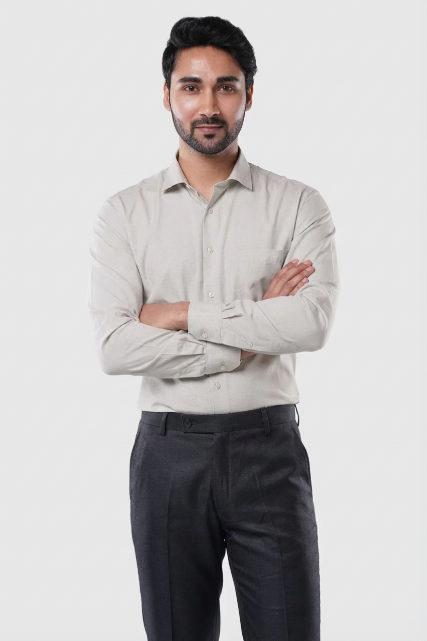 Poly Cotton Refined Pin Stripe Olive Mist Formal Shirt